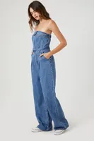 Belted Denim Tube Jumpsuit