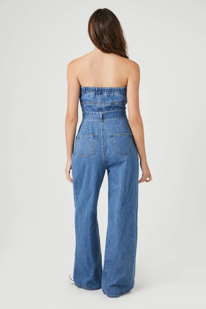 Belted Denim Tube Jumpsuit