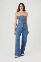 Belted Denim Tube Jumpsuit