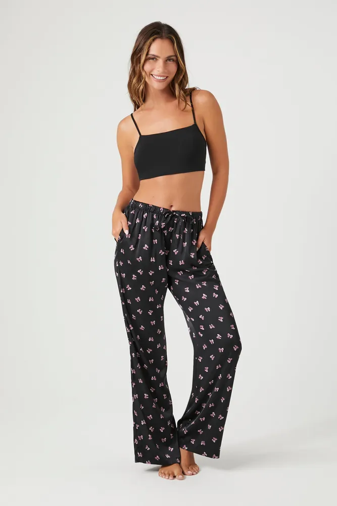 Satin Bow Print Pajama Pants