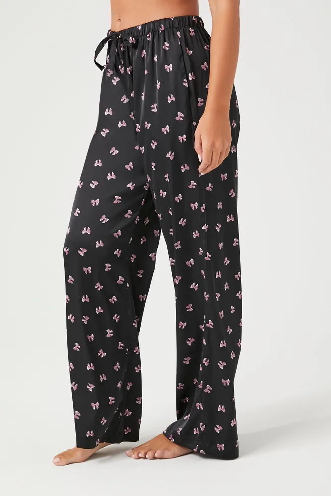 Satin Bow Print Pajama Pants