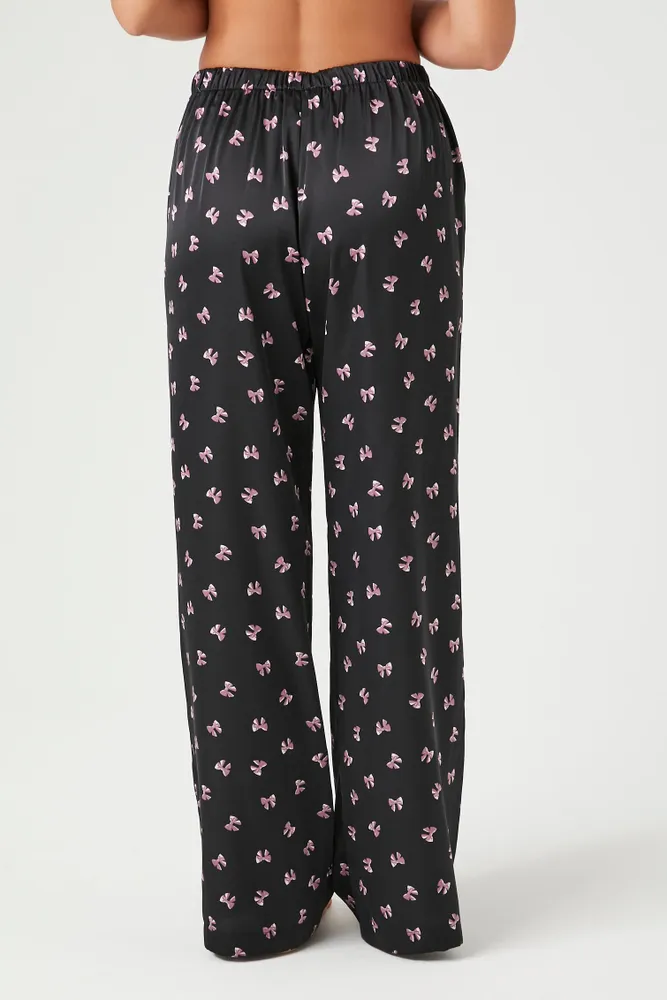 Satin Bow Print Pajama Pants