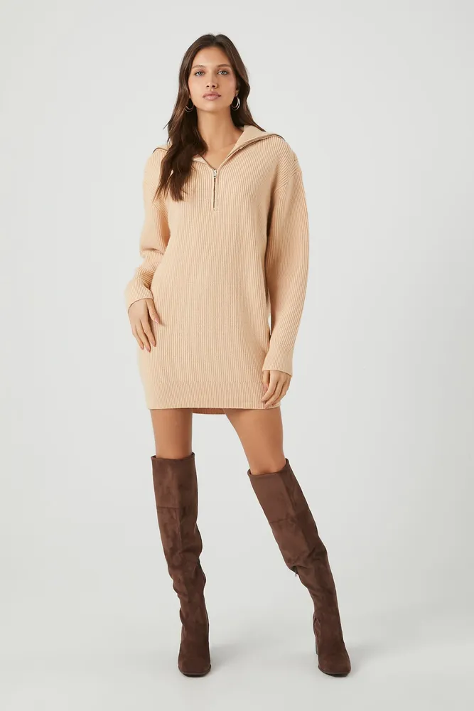 Quarter Zip Hooded Sweater Dress