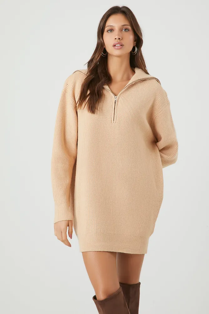 Quarter Zip Hooded Sweater Dress