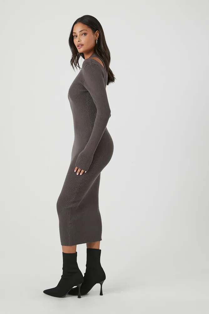 Shoulder Cut-Out Midi Sweater Dress