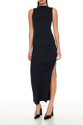 Contour Ruched Mock Neck Maxi Dress