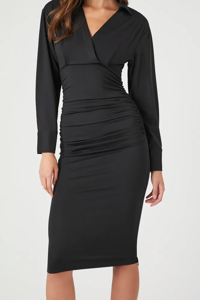 Surplice Long Sleeve Midi Dress