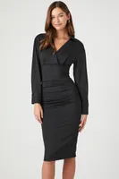 Surplice Long Sleeve Midi Dress