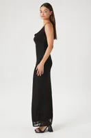 Mesh Cowl Neck Maxi Dress