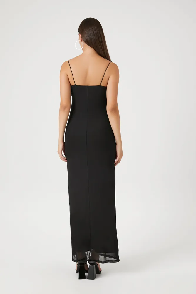 Mesh Cowl Neck Maxi Dress