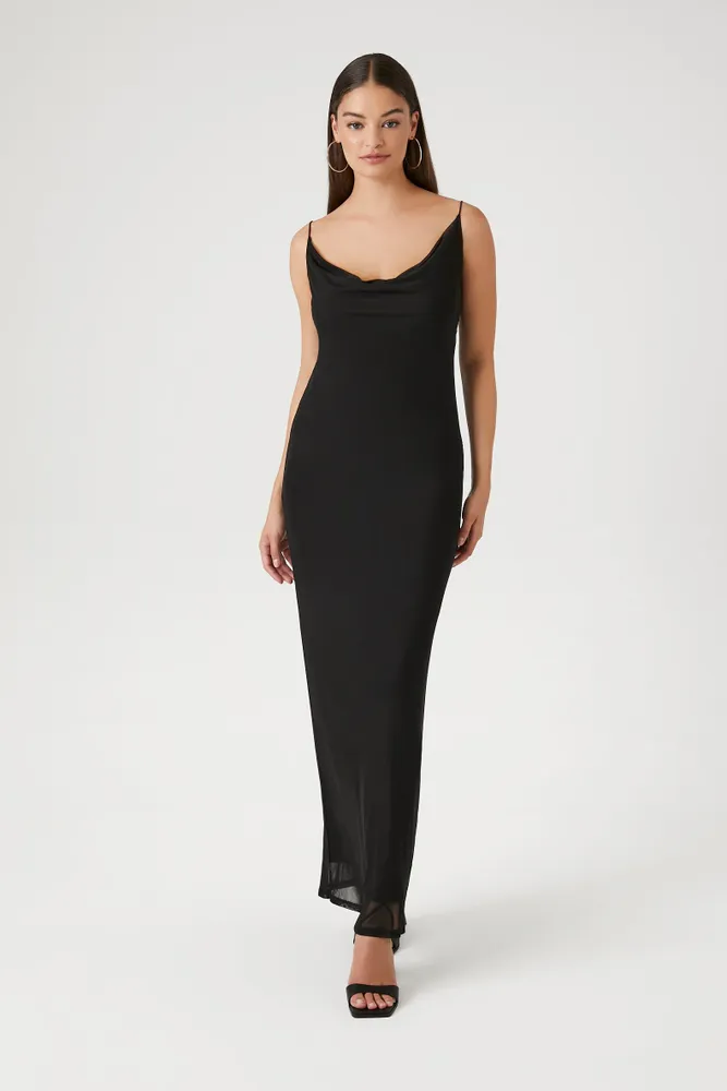 Mesh Cowl Neck Maxi Dress