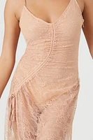 Sheer Lace Drawstring Side Maxi Dress