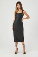 Faux Leather Square Neck Midi Dress