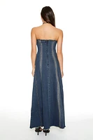 Frayed Denim Strapless Maxi Dress