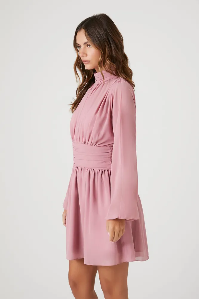 Chiffon Peasant Sleeve Mini Dress