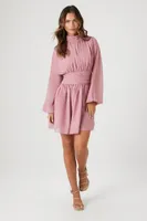 Chiffon Peasant Sleeve Mini Dress