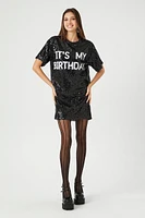 Sequin Its My Birthday T-Shirt Dress