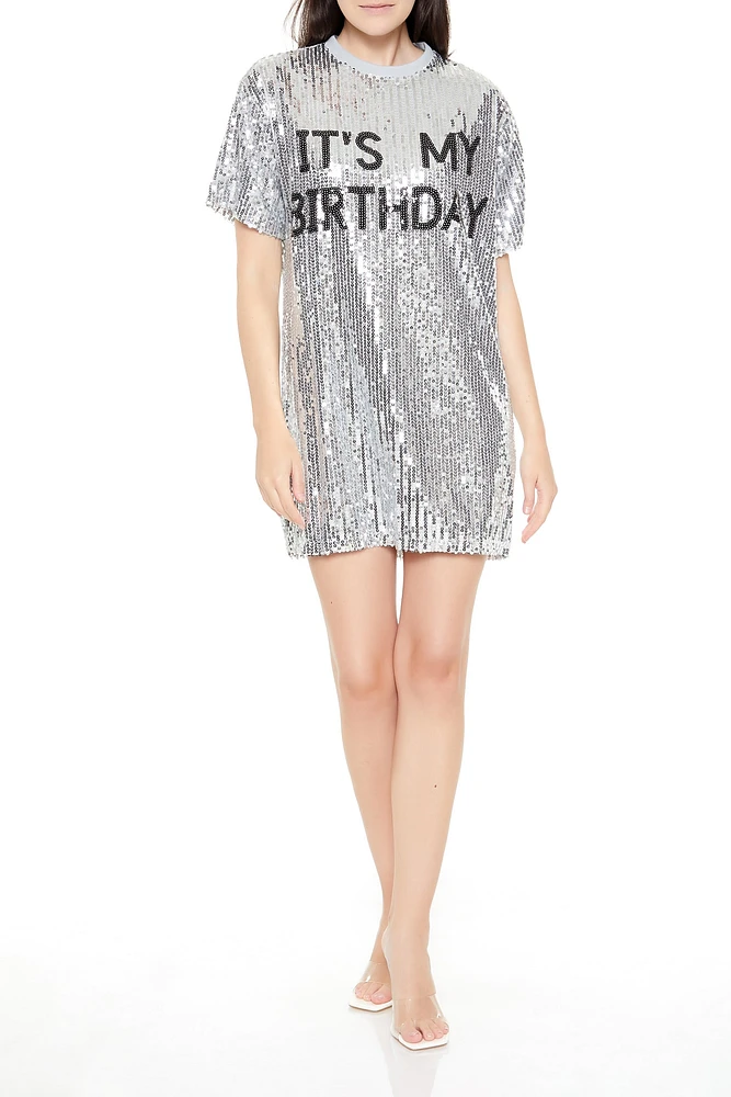 Robe t-shirt à imprimé Its My Birthday avec paillettes