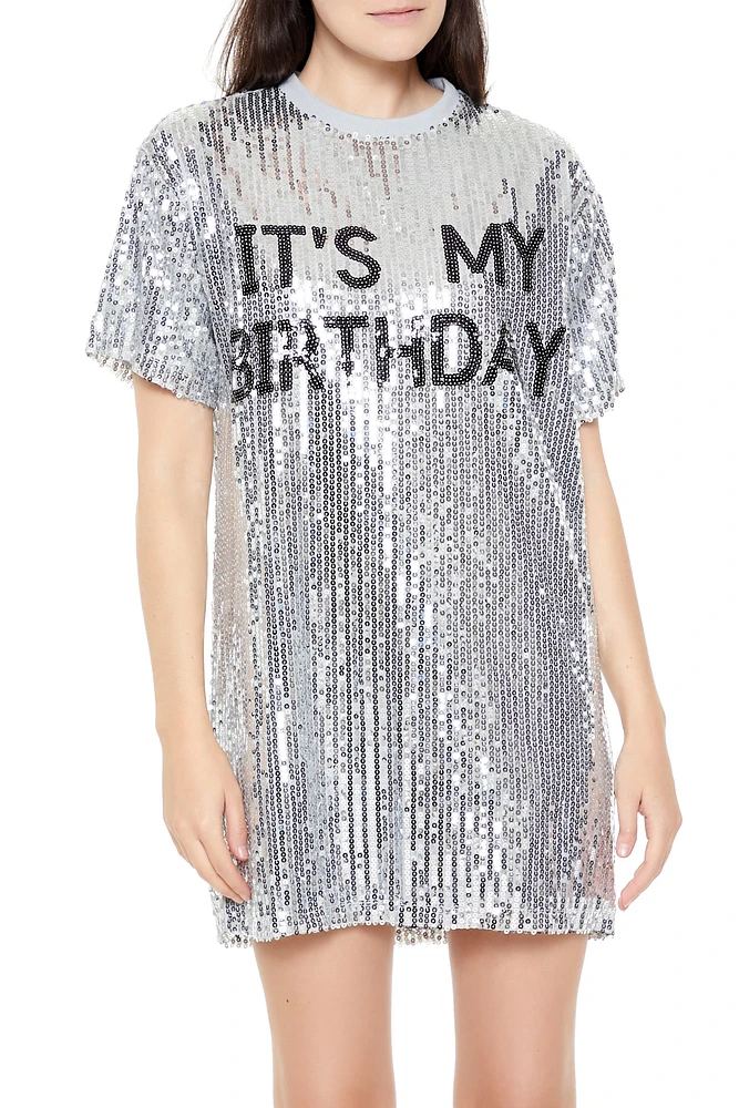 Robe t-shirt à imprimé Its My Birthday avec paillettes