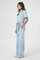 Zip-Up Wide Leg Denim Jumpsuit