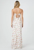 Satin Floral Cut-Out Maxi Dress