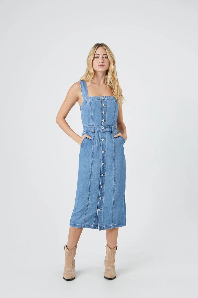 Denim Button Front Midi Dress