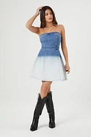 Ombre Wash Denim Tube Mini Dress