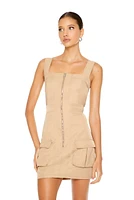 Nylon Zip-Up Cargo Mini Dress