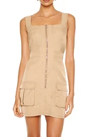 Nylon Zip-Up Cargo Mini Dress