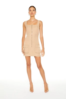 Nylon Zip-Up Cargo Mini Dress