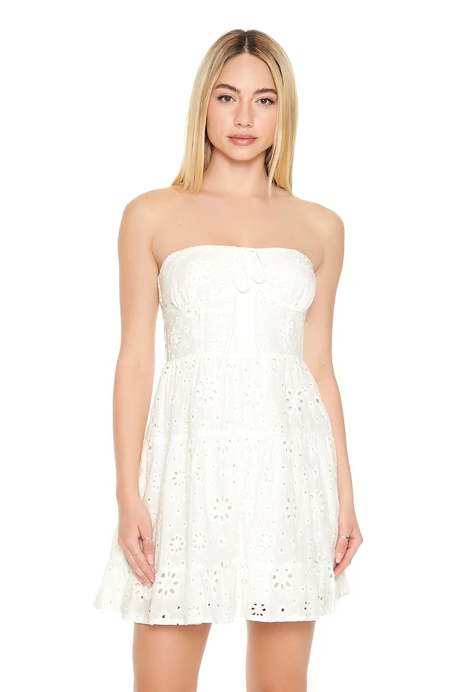 Eyelet Strapless Bustier Mini Dress