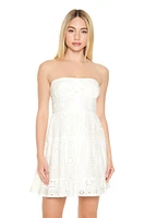 Eyelet Strapless Bustier Mini Dress