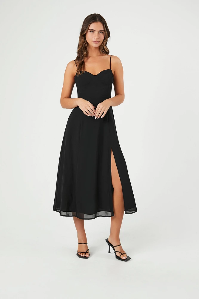 Chiffon Sweetheart Slit Midi Dress