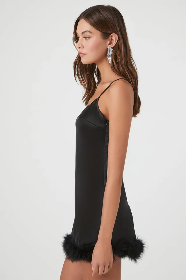 Feather Trim Cami Mini Dress