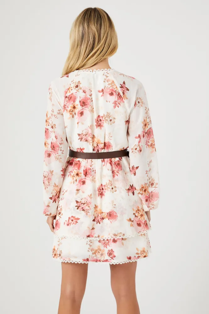 Belted Floral Print Mini Dress