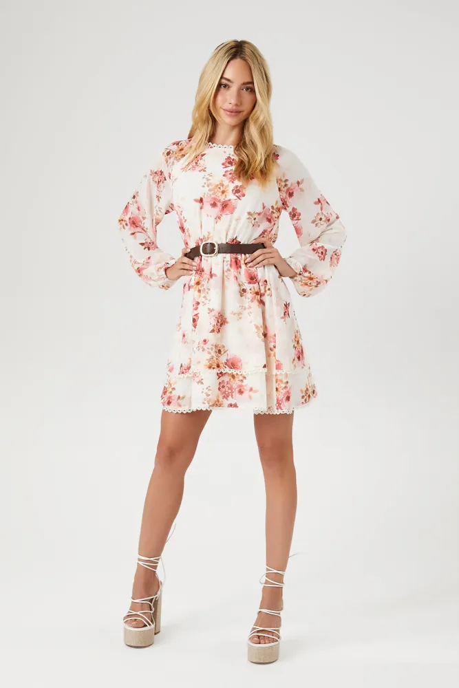 Belted Floral Print Mini Dress