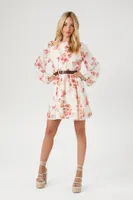 Belted Floral Print Mini Dress