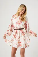 Belted Floral Print Mini Dress