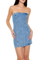 Minirobe tube en denim garnie de pierres du Rhin