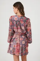 Ornate Floral Print Long Sleeve Mini Dress