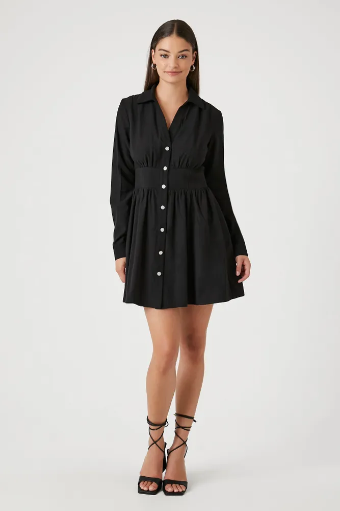 Button-Up Collared Mini Dress