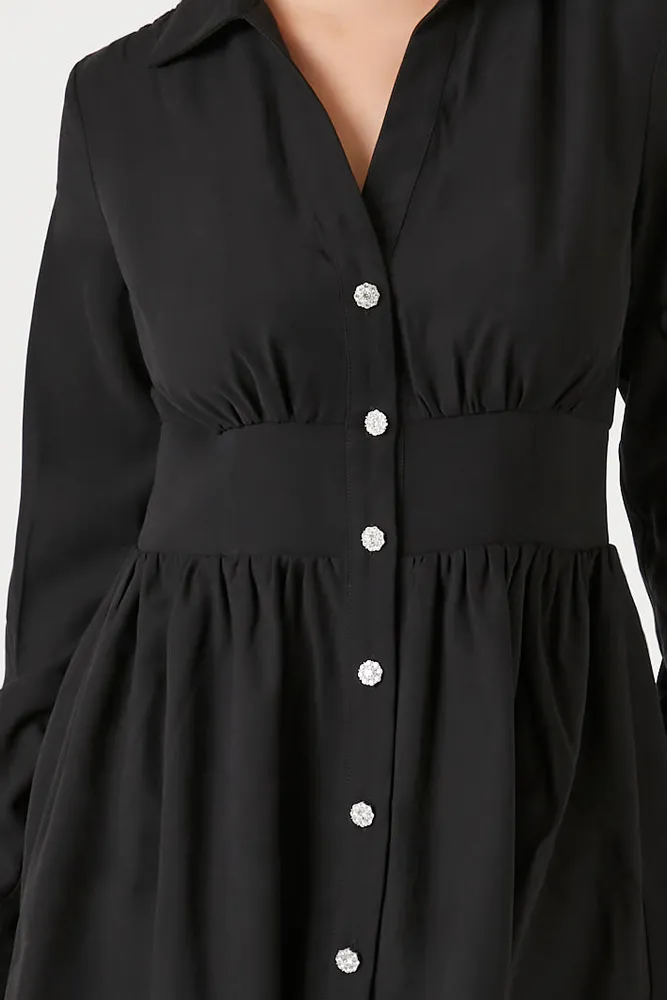 Button-Up Collared Mini Dress