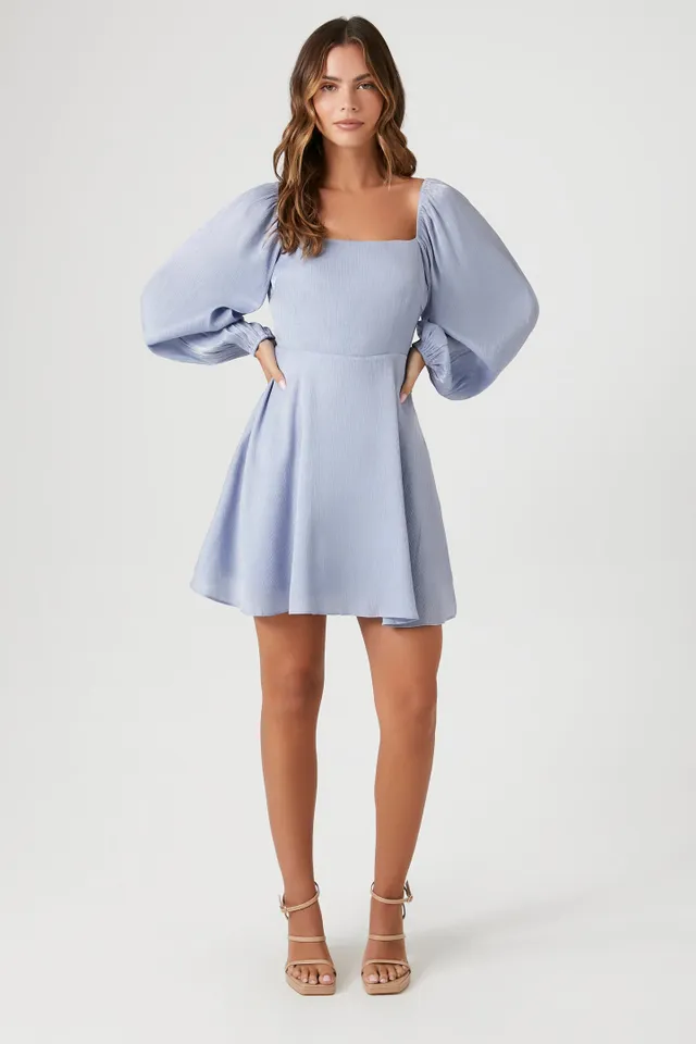 Vendor-unknown Padamy Blue Chambray Multi-Color Pleated Bottom CURVACEOUS  Dress