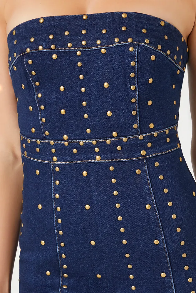 Studded Denim Tube Mini Dress