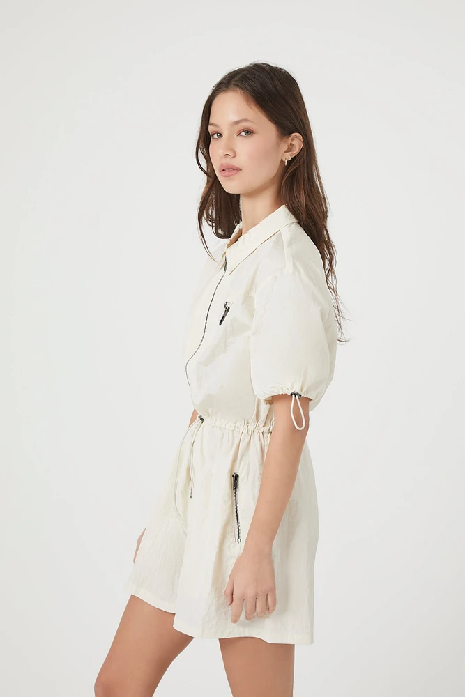 Nylon Zip-Up Toggle Hem Romper