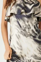 Satin Abstract Strapless Maxi Dress