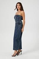 Denim Button-Up Strapless Maxi Dress