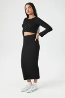 Ribbed Knit Long Sleeve Top and Skirt Set