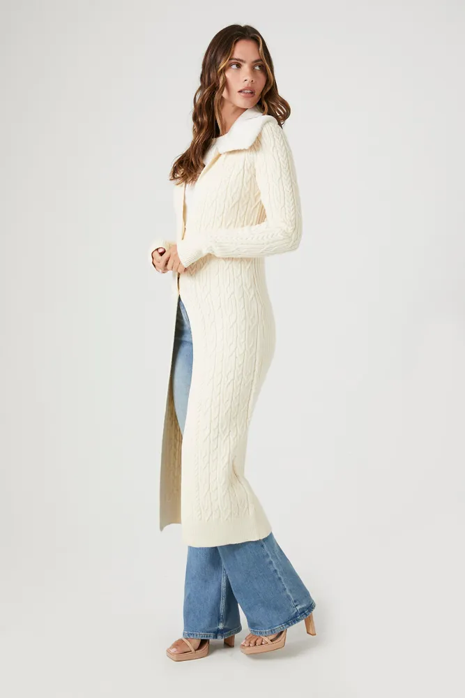 Faux Fur-Trim Cardigan Sweater