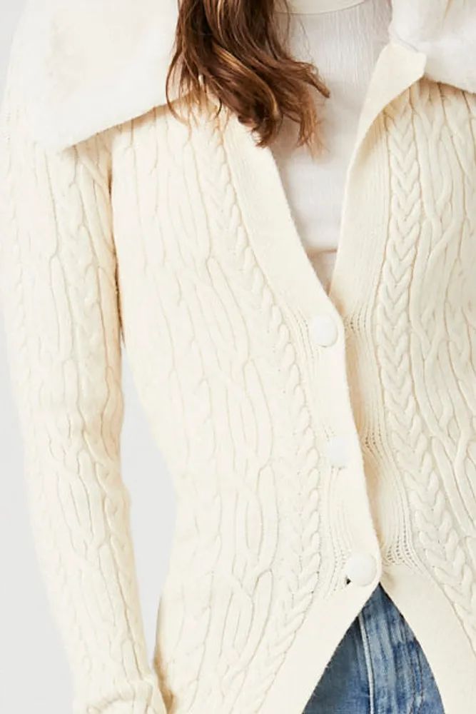 Faux Fur-Trim Cardigan Sweater